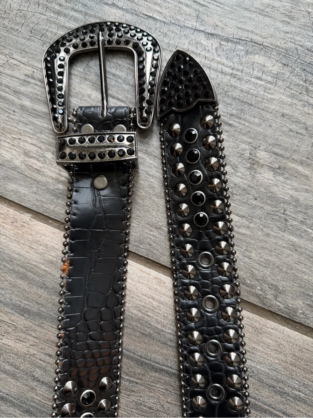 Black Studded Western Croc Embossed Belt - Small - 28-32”